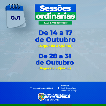 CALENDARIO DE SESSÃO OUTUBRO  CALENDARIO DE SESSÃO OUTUBRO
